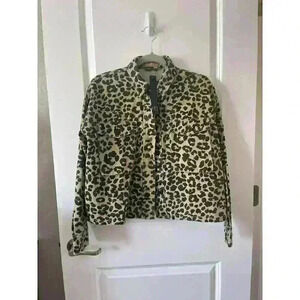 NWT Emmer and Oat Cheetah Print Denim Jacket button up pockets Size Small